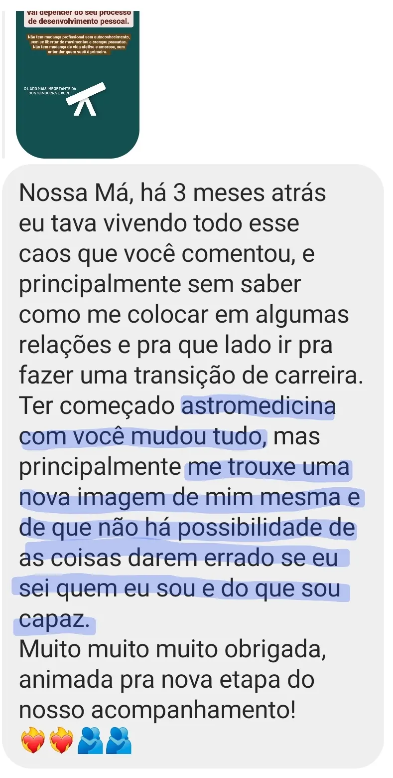 Depoimento de clareza após atendimento de astrologia comportamental