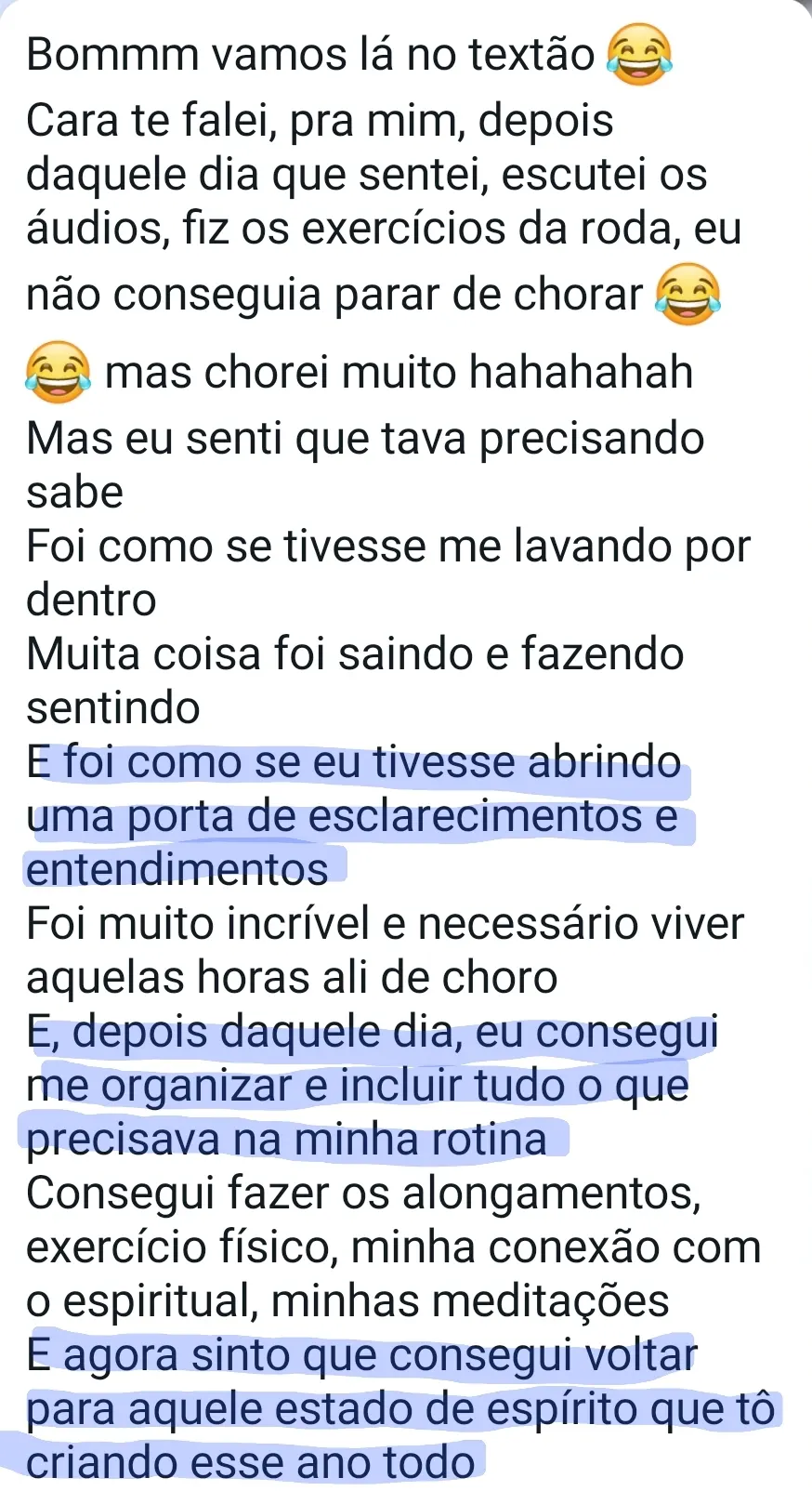 Depoimento sobre clareza e autoconhecimento após atendimento