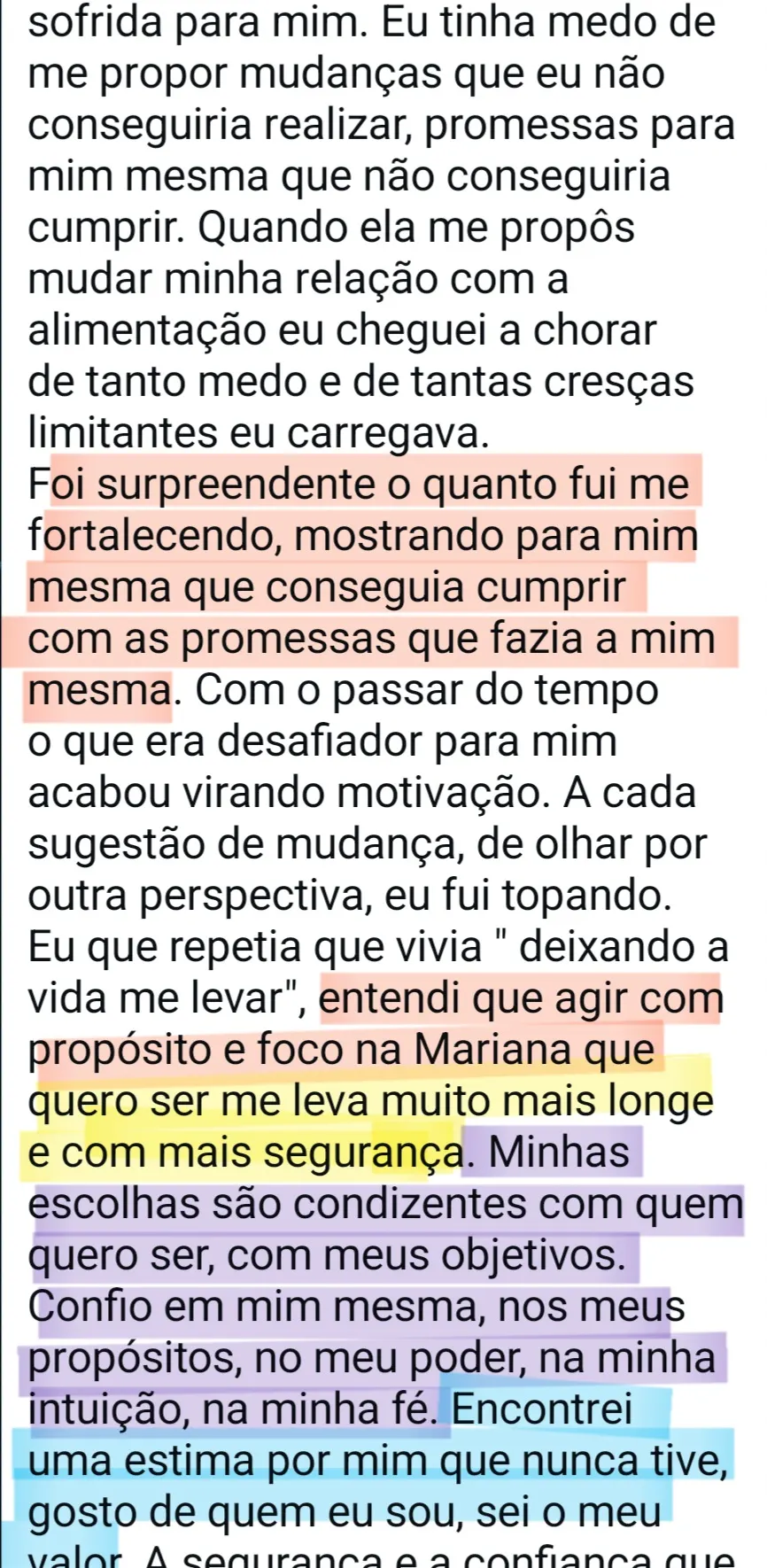 Depoimento sobre ganho de confiança progressiva